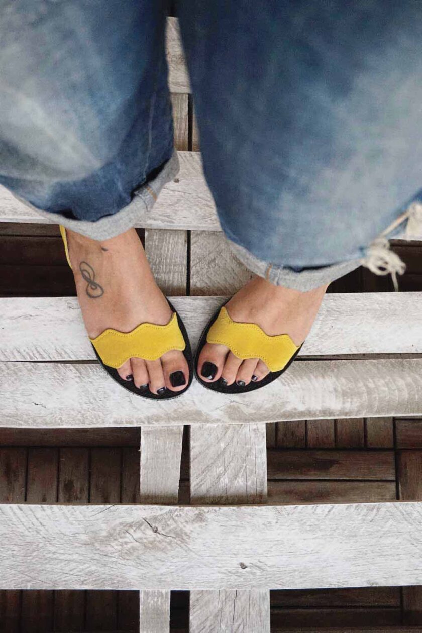 Sandale damă piele naturală FUNKY VIBE, galben