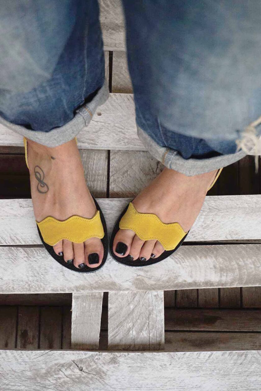 Sandale damă piele naturală FUNKY VIBE, galben