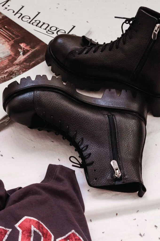 Ghete scurte dama piele FUNKY DAYS, negru