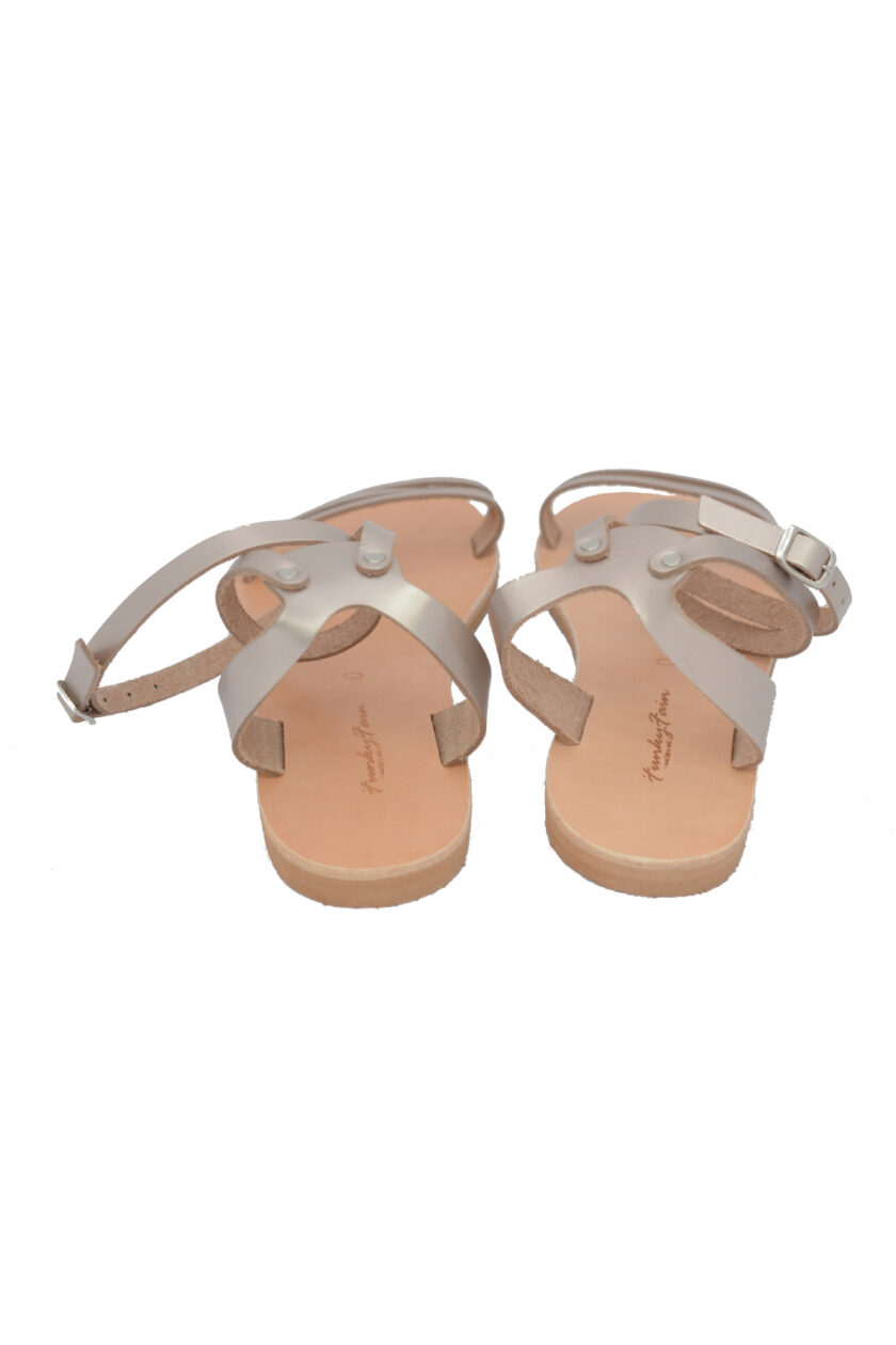 Sandale damă piele naturală FUNKY FEMME, grej metalic