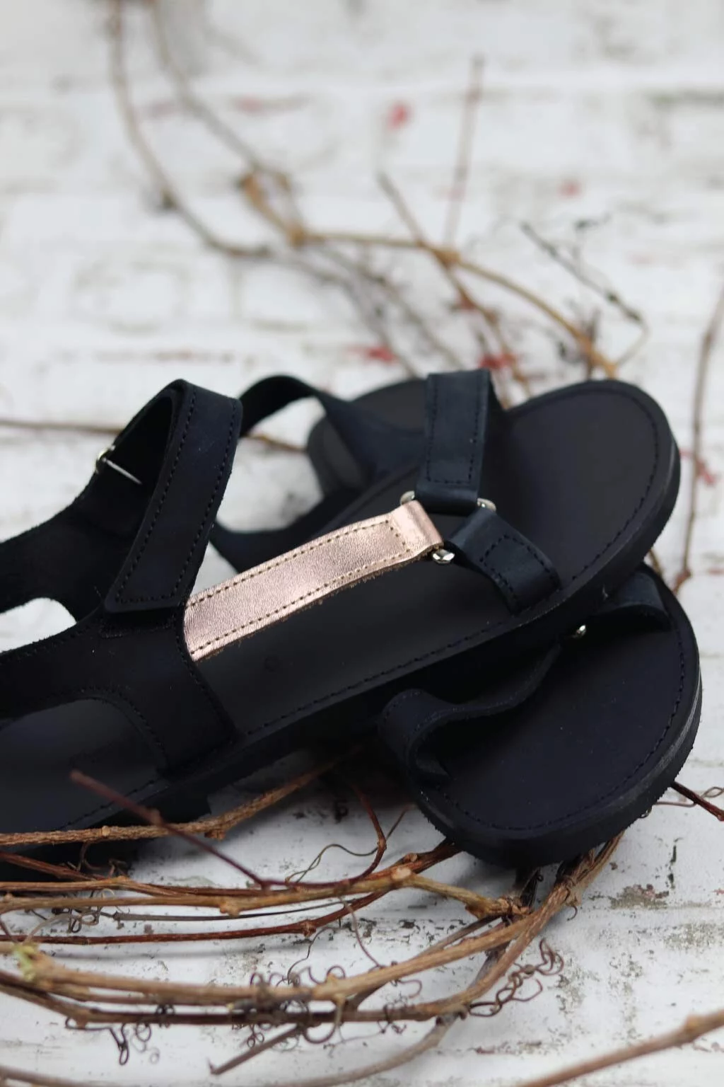 Sandale din piele naturală FUNKY BOLD, negru - bronz