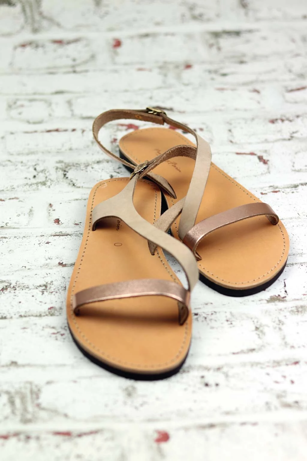 Sandale din piele naturală FUNKY STRIPES, nude - bronz